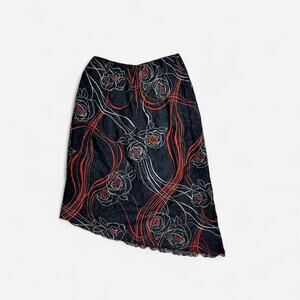 Whimsy gothic asymmetrical black red midi skirt - fits like small